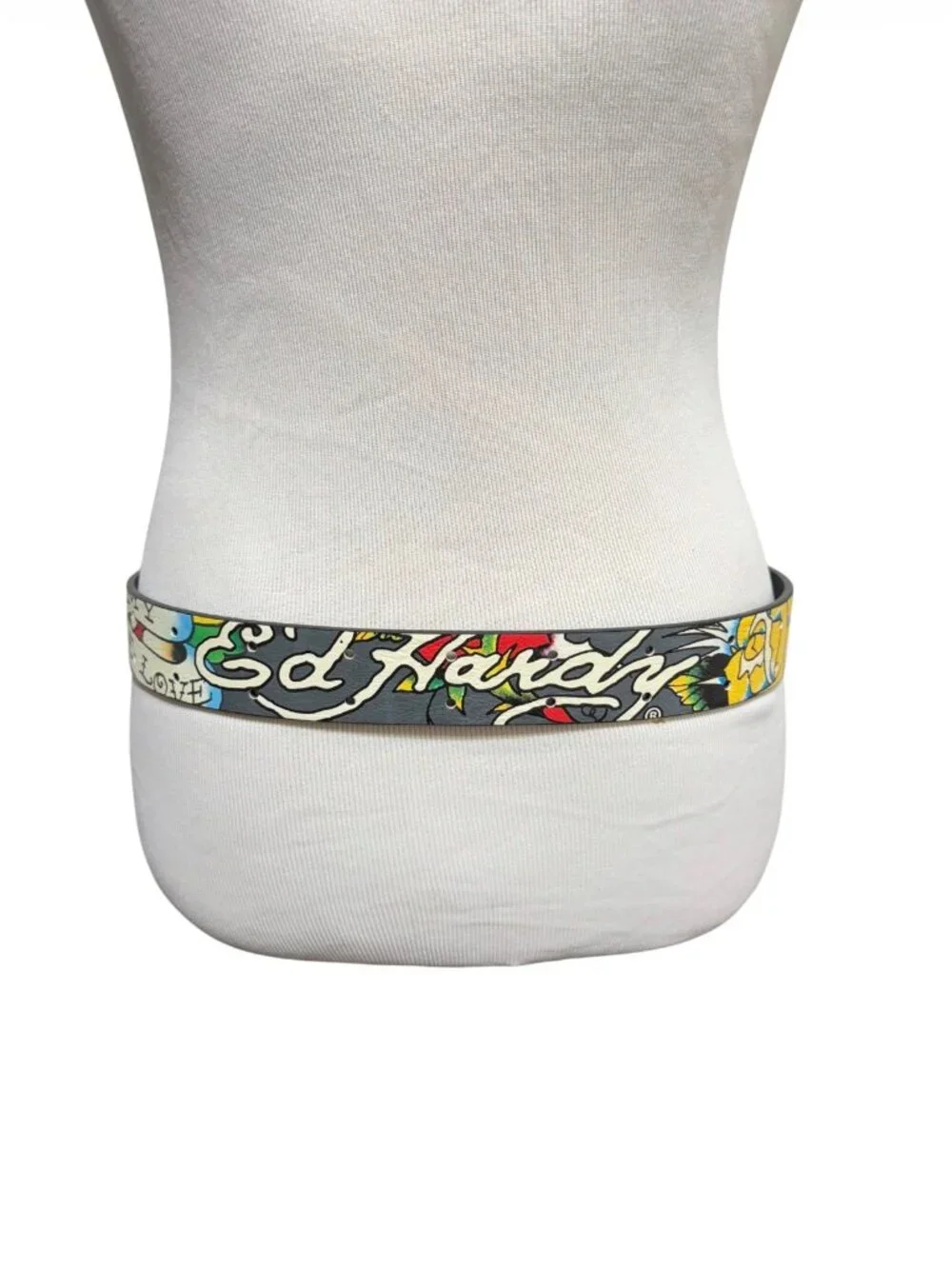NWT Ed Hardy Studded Dark Gray Graphic Belt Y2K Mens Size 36